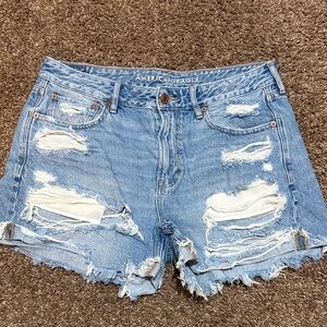American Eagle Outfitters Women's Light Blue Ripped Jean Shorts